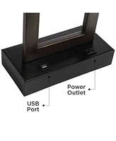 Todd Modern Minimalist Table Lamp with Usb and Ac Power Outlet in Base 30" Tall Bronze Rectangular Oatmeal Fabric Shade for Living Room Bedroom House