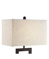 Todd Modern Minimalist Table Lamp with Usb and Ac Power Outlet in Base 30" Tall Bronze Rectangular Oatmeal Fabric Shade for Living Room Bedroom House