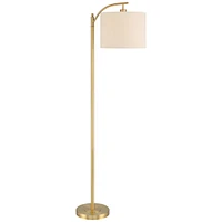 360 Lighting Rayna Modern Downbridge Floor Lamp Standing 61 1/2" Tall Warm Gold Metal Off-White Linen Fabric Drum Shade for Living Room Reading Bedroo