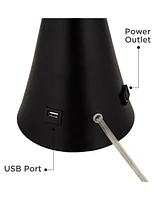 360 Lighting Karl Modern Table Lamps Set of 2 with Usb and Ac Power Outlet in Base 28 1/4" Tall Black Metal Faux-Silk Drum Shade for Bedroom Living Ro