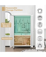 Costway Storage Wardrobe Cabinet Mobile Armoire Closet with Hanging Rod & Adjustable Shelf