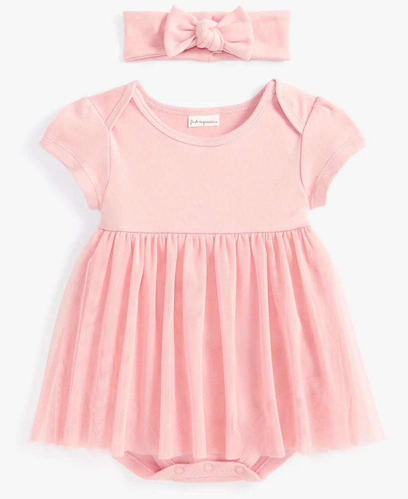 First Impressions Baby Girls Tulle Bodysuit & Headband, 2 Piece Set, Created for Macy's