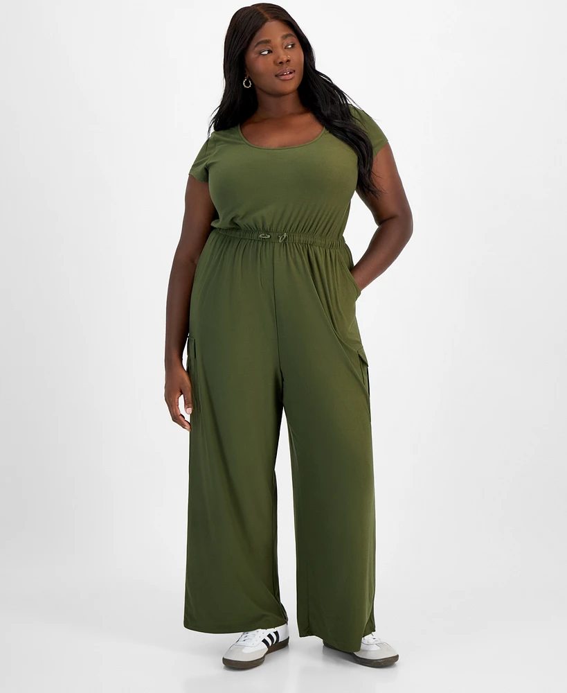 Derek Heart Trendy Plus Scoop-Neck Cap-Sleeve Jumpsuit