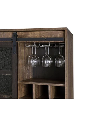 Simplie Fun Treju Wine Cabinet, Obscure Glass, Rustic Oak & Black Finish