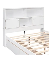 Streamdale Furniture Full Size Platform Bed With Storage Headboard, Charging Station And 4 Drawers