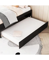 Simplie Fun Versatile Full Bed With Trundle, Under Bed Storage Box And Nightstand .Espresso