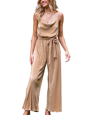 Cupshe Women's Apricot Cowl Neck Wide Leg Jumpsuit