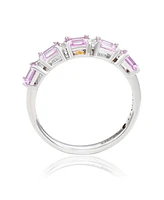 Suzy Levian New York Pink Sapphire & Lab-Grown White 5 Stone Emerald Cut Thin Half Band Ring Sterling Silver by