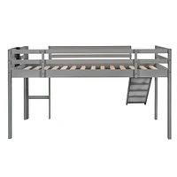 Twin Size Loft Bed Wood Bed With Slide, Stair And Chalkboard