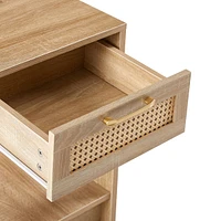 Rattan End Table With Drawer, Modern Nightstand, Side Table For Living Roon, Bedroom, Natural