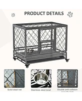 PawHut -Large Dog Crate w/ Wheels & 2 Doors for Springer Spaniels & Schnauzers