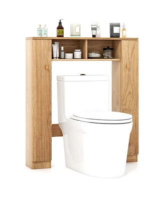 Costway Over The Toilet Storage Cabinet Double Door Bathroom Organizer