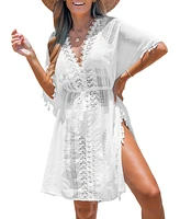 Cupshe Women's White Lace Tassel Plunging Cover-Up Beach Dress