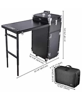 Byootique Rolling Manicure Table with 13" Makeup Train Case Travel Storage Bag