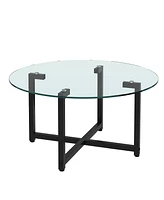 Simplie Fun Round Transparent Glass+ Leg Coffee Table, Clear Coffee Table, Modern Side Center Tables