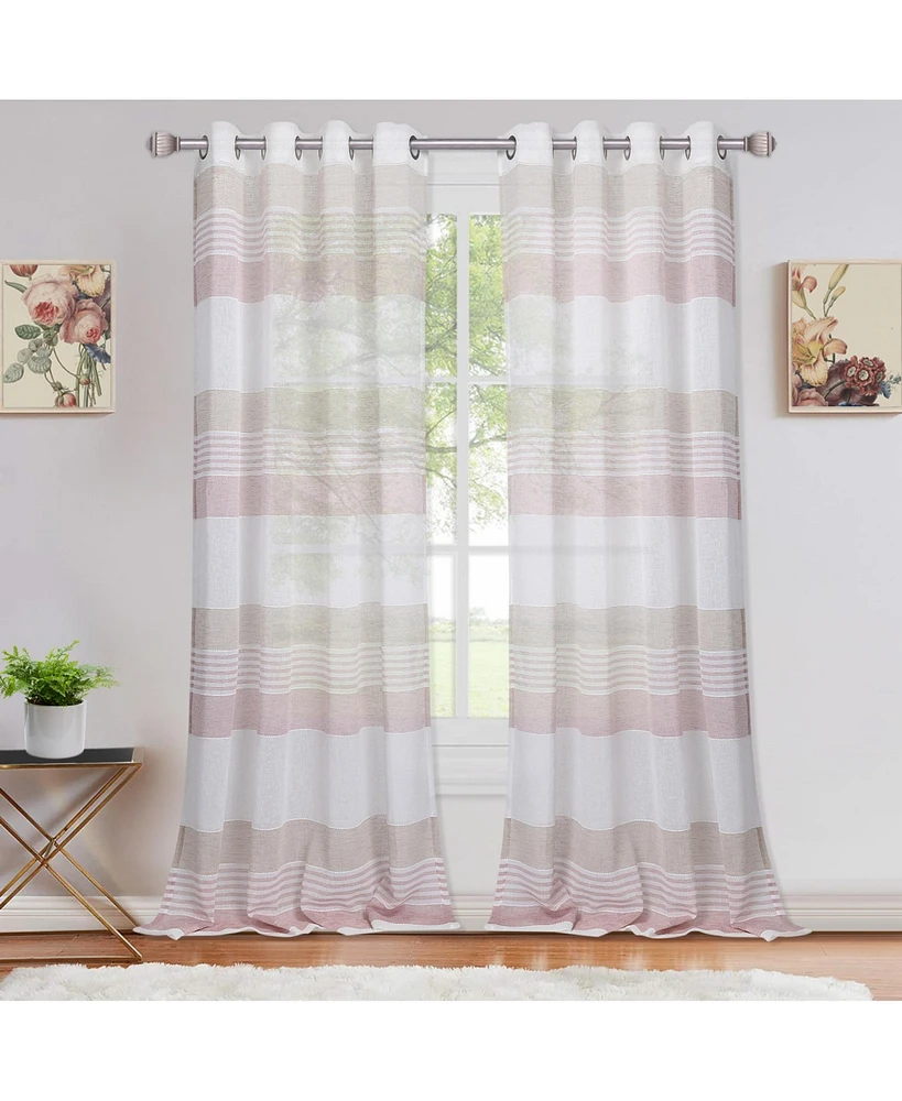 Caromio Yarn-Dyed Stripe Grommet Voile Sheer Window Curtain Panels, 52" x 63"