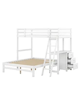 Streamdale Furniture Twin Over Full Bunk Bed With Built-In Desk And Three Drawers