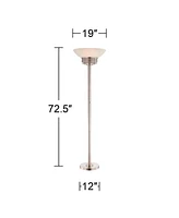 Possini Euro Design Light Blaster Art Deco Torchiere Floor Lamp Led 72.5" Tall Brushed Nickel Silver Frosted White Glass Bowl Standing Pole Light For