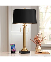 Possini Euro Design Wynne Traditional Glam Table Lamp with Dual Usb Charging Port 30" Tall Warm Gold Metal Black Drum Shade for Living Room Bedroom Ho