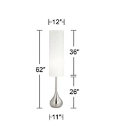 Possini Euro Design Modern Mid Century Modern Droplet-Shaped Floor Lamp 62" Tall Brushed Nickel Silver Metal Cotton Blend Cylinder Drum Shade Decor fo
