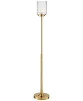 Possini Euro Design Kinsey Modern Glam Style Torchiere Floor Lamp Standing 72.5" Tall Antique Brass Gold Metal Stone Pattern Glass Cylinder Shade for