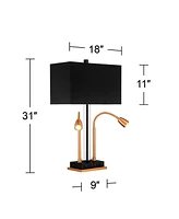 Possini Euro Design Griffin Modern Gooseneck Desk Lamp 31" Tall with Usb Charging Port Gold Black Metal Rectangular Shade for Living Room Bedroom Hous