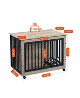 Streamdale Furniture Durable & Stylish Dog Crate Flip-Top, Wheels, Adjustable Bowl