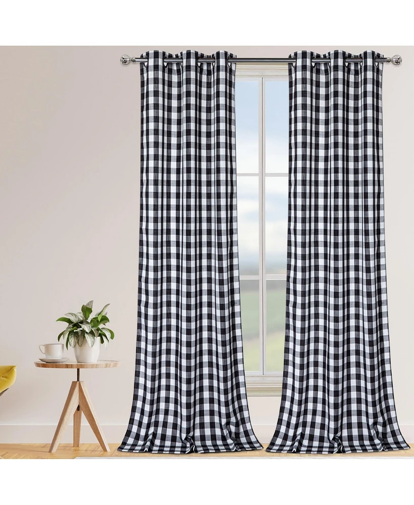 Caromio Buffalo Check Textured Grommet Window Curtain Panels Set