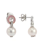 Suzy Levian New York Pink Sapphire & Lab-Grown White Sapphire & Freshwater Pearl Drop Dangle Earrings in Sterling Silver by Suzy Levian