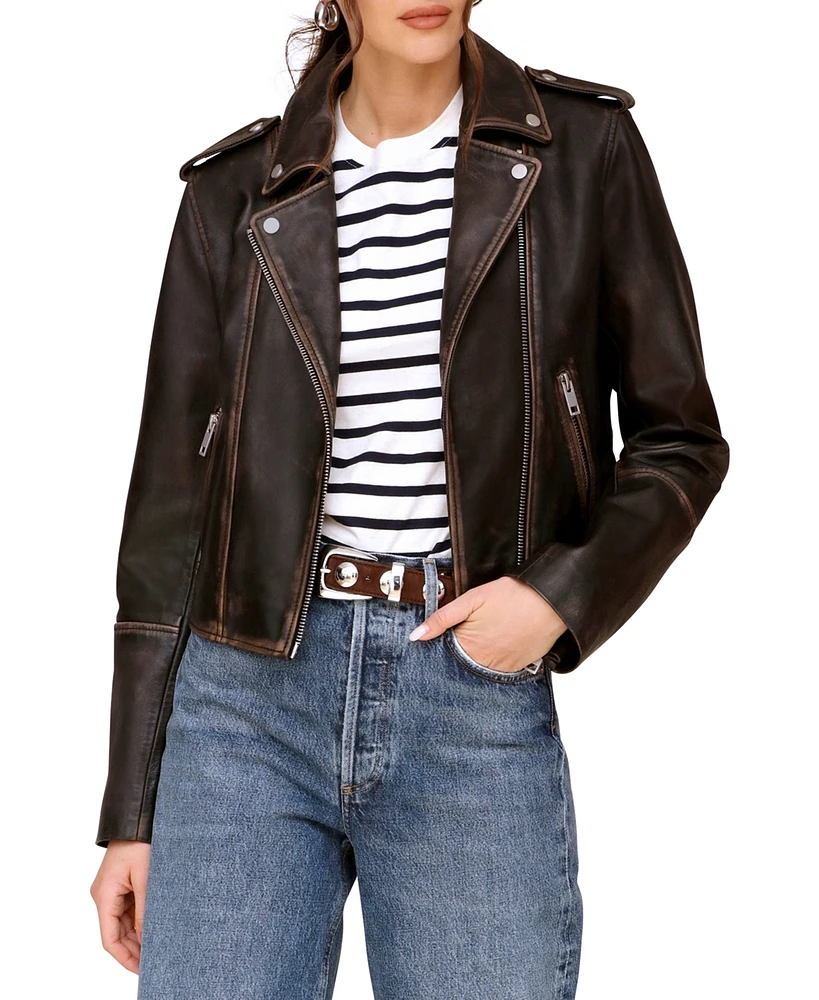 Avec Les Filles Women's Asymmetric Leather Moto Jacket