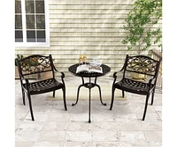 Cast Aluminum Dining Chairs Set of 2 with Patio Chairs Armrests Flower Pattern