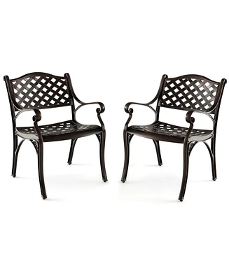 Cast Aluminum Dining Chairs Set of 2 with Patio Chairs Armrests Flower Pattern