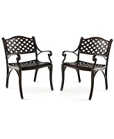 Slickblue Cast Aluminum Dining Chairs Set of 2 with Patio Chairs Armrests Flower Pattern-Bronze