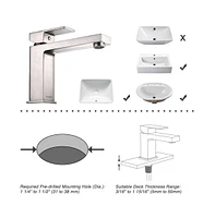 Yescom 1 Hole Bathroom Sink Faucet Square Single Handle Cold & Hot Water Tap Nickel