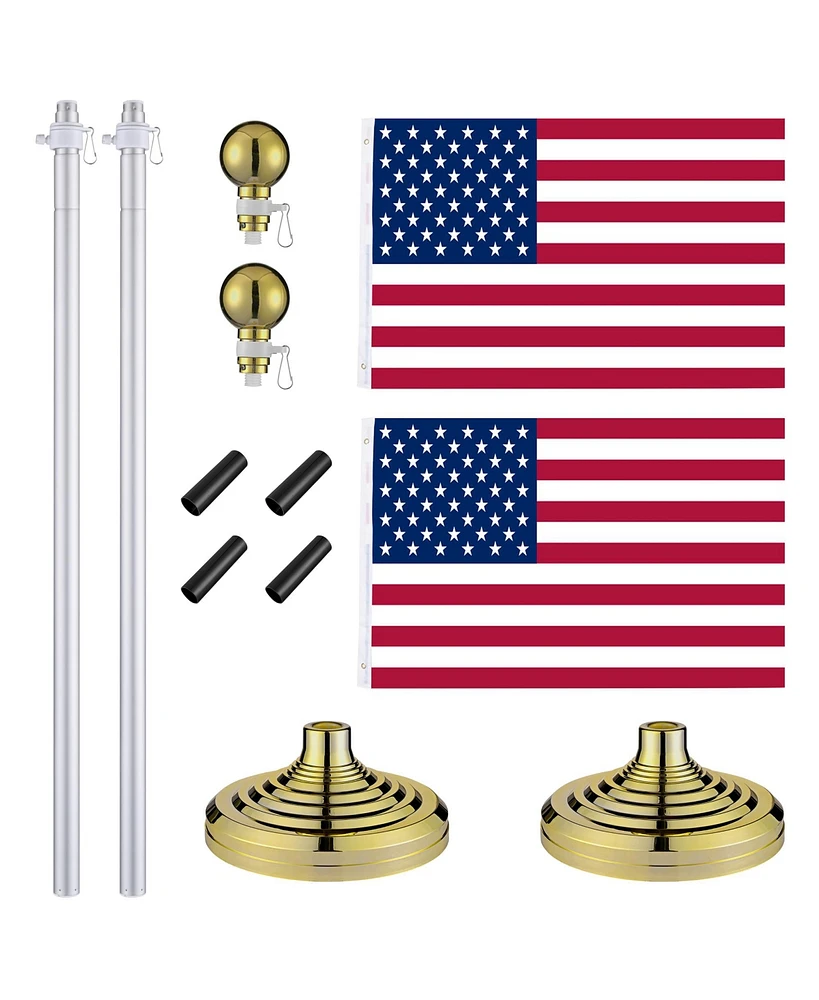 Yescom 2 Pack 8 Ft Telescoping Flag Pole Kit Gold Ball Finial 3x5 Ft Us Flag Indoor