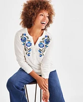 Style & Co Petite Falling Bloom Embroidered Top, Created for Macy's