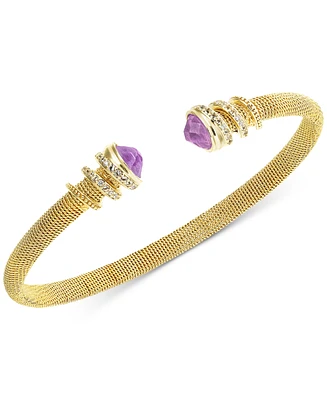 Amethyst (1-1/5 ct. t.w.) & White Topaz (3/8 Cuff Bangle Bracelet 14k Gold-Plated Sterling Silver (Also Sky Blue Topaz)