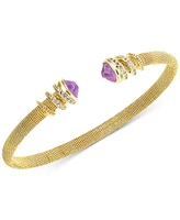 Amethyst (1-1/5 ct. t.w.) & White Topaz (3/8 Cuff Bangle Bracelet 14k Gold-Plated Sterling Silver (Also Sky Blue Topaz)