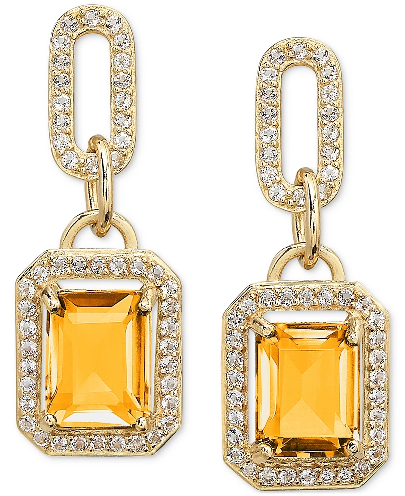 Citrine (4-3/8 ct. t.w.) & White Topaz (1-1/6 Framed Dangle Drop Earrings 14k Gold