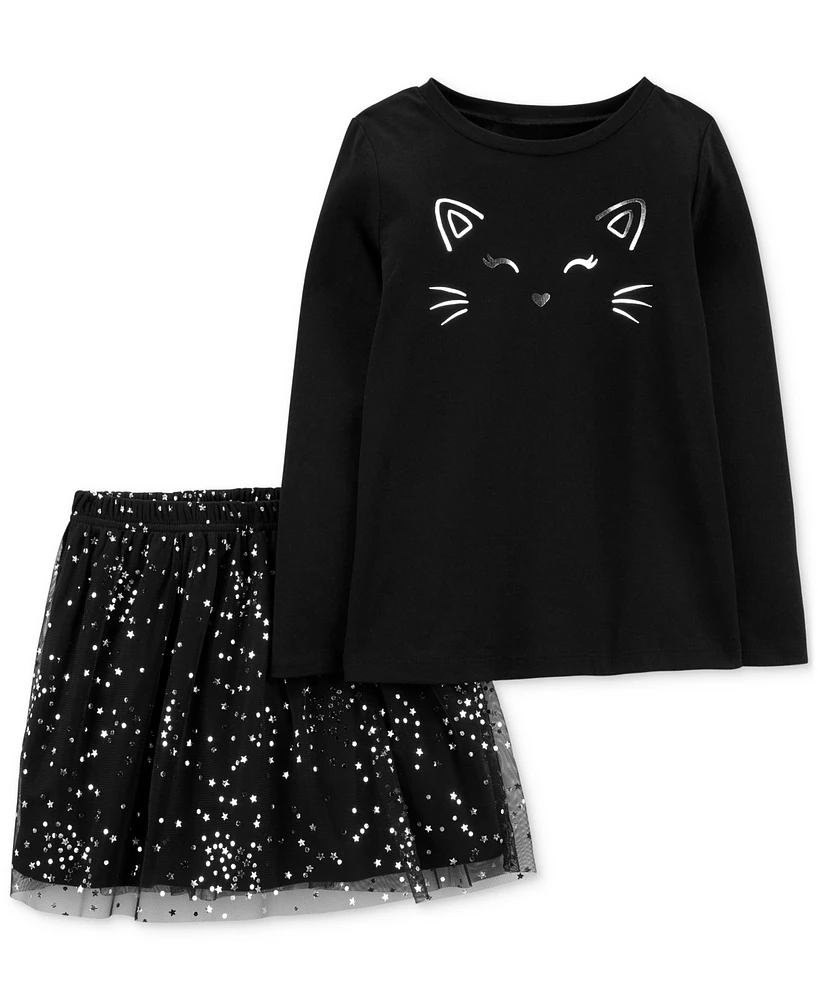 Carter's Little & Big Girls Halloween Cat T-Shirt & Tulle Skort, 2 Piece Set