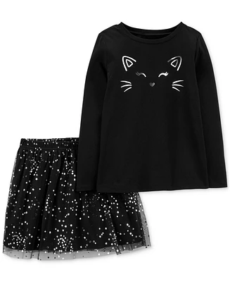 Carter's Little & Big Girls Halloween Cat T-Shirt & Tulle Skort, 2 Piece Set