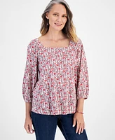 Style & Co Petite Square-Neck 3/4-Sleeve Top