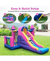 Inolait 7-in-1 Kids Inflatable Bounce House with Long Slide and 735W Blower