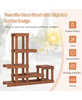 Sugift 6 Tier Wood Plant Stand with High Low Structure