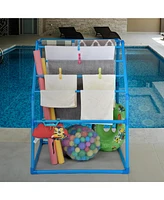 Yescom Free Standing Pool Side Pvc Towel Rack Holder Heavy Duty 7 Bar for Outdoor Floats Dryer Clothes Drying Laundry Storage Organizer