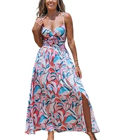 Cupshe Women's Pink Abstract Sweetheart Twist & Keyhole Maxi Beach Dress