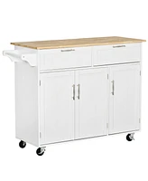 Homcom 48" Kitchen Island Utility Rolling Cart w/ 2 Storage Drawers & 3 Cabinets, White