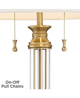 Rolland Traditional Table Lamp with Usb Dimmer 30" Tall Antique Brass Metal 2-Light Tapered Drum Shade for Living Room Bedroom House Bedside Nightstan