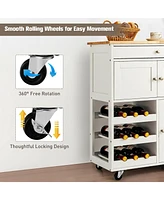 Kitchen Cart with Rubber Wood Top 3 Tier Wine Racks 2 Cabinets