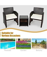 3 Pieces Pe Rattan Wicker Furniture Set with Cushion Sofa Coffee Table for Garden